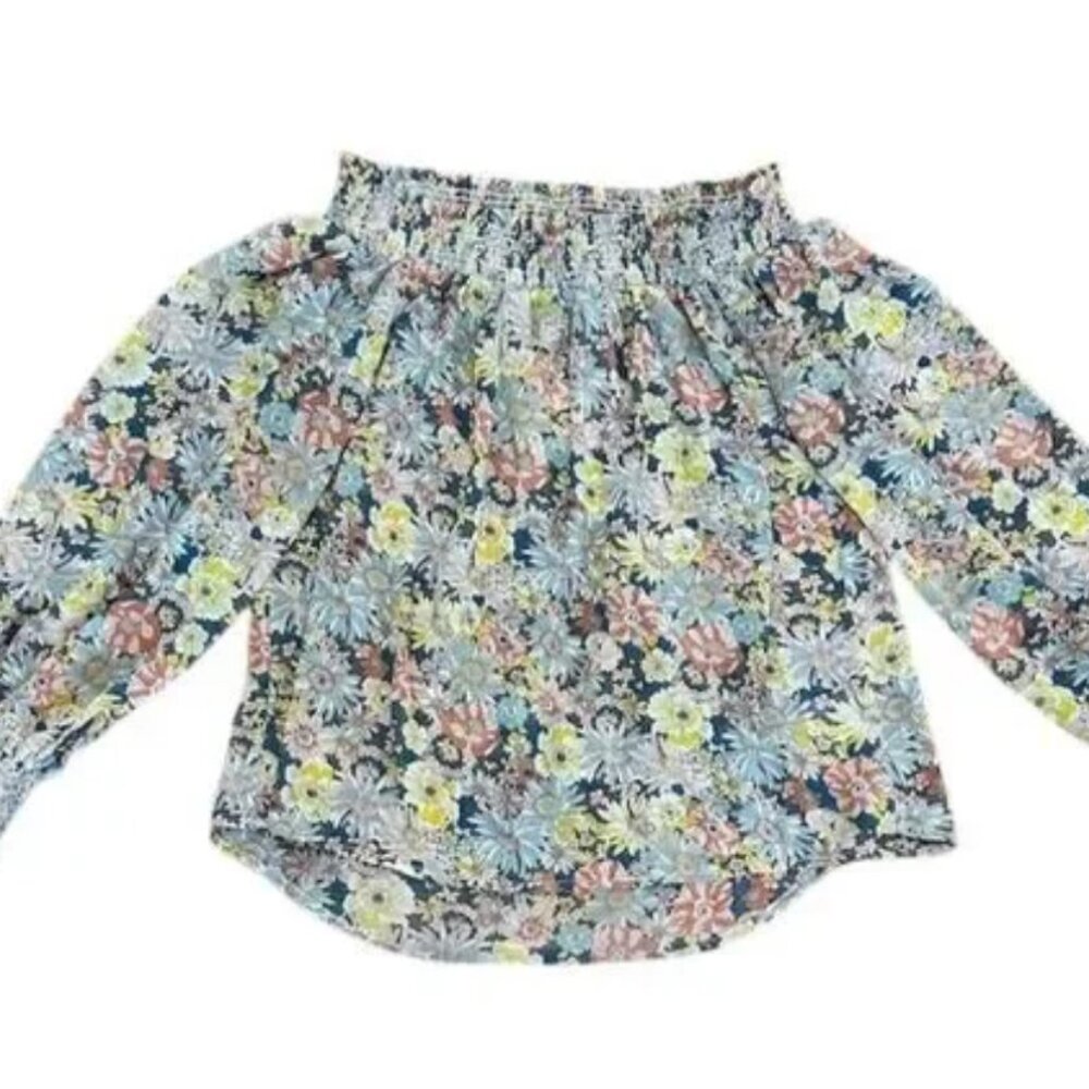 ladies size L Umgee elastic neckline long sleeve semi sheer floral blouse shirt